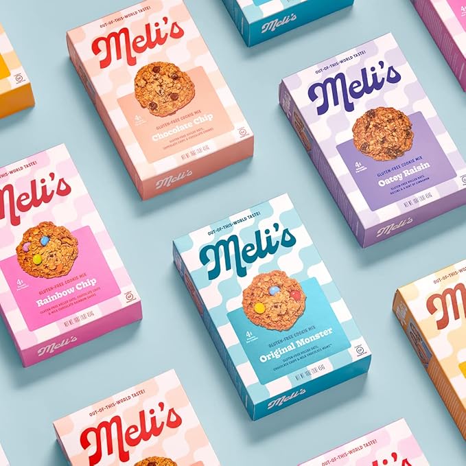Meli’s Gluten Free Cookie Mix Cookies Variety Pack - Original Monster Chocolate Chip &amp Rainbow Chip High Protein Baking Mix Easy Bake Oven Mixes for Sweet Treats &amp Desserts 16oz Box3-Pac