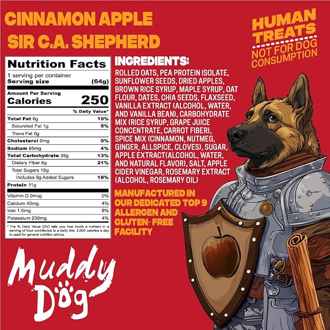 Muddy Dog Human Treats - Sir C.A. Shepherd - Cinnamon Apple Energy Bar - Gluten-Free Nut-Free Granola Bars (12 Pack) (None Cinnamon Apple)