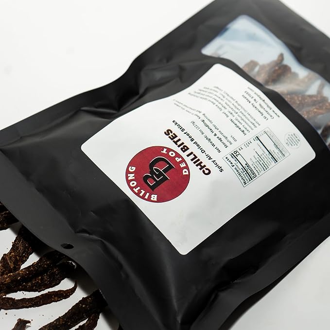 Biltong Depot Chili Bites - 8oz | Thin Sliced Air-Dried Beef Sticks | Spicy Beef Jerky Snack | High Protein | Keto &amp Paleo Friendly | Zero Sugar | Gluten Free