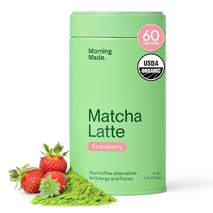 Morning Made Strawberry Flavoured Ceremonial Grade Matcha Powder | 10.6oz (300g) Resealable Tin | 60 Servings Premium Japanese Green Tea | Sweetened with Organic Sugar | Rich in Antioxidants &amp Ene