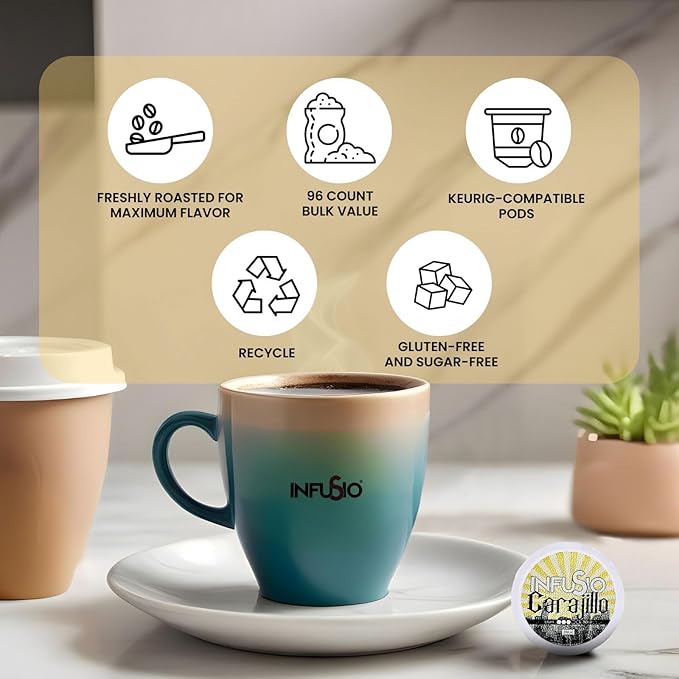 InfuSio Coffee Pods 96 Count Carajillo Flavored Medium Roast Single serve Coffee pods for Keurig K Cups Brewers - InfuSio Premium Roasted Keurig 2.0 Compatible