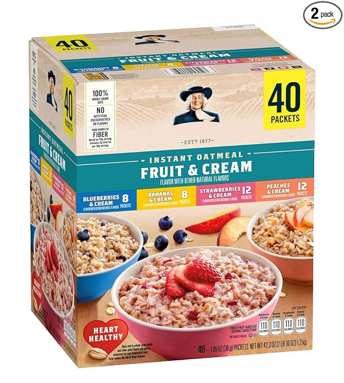 Quakers Instant Oatmeal Fruit &amp Cream Variety Pack 1.05 oz Packets 40 Count