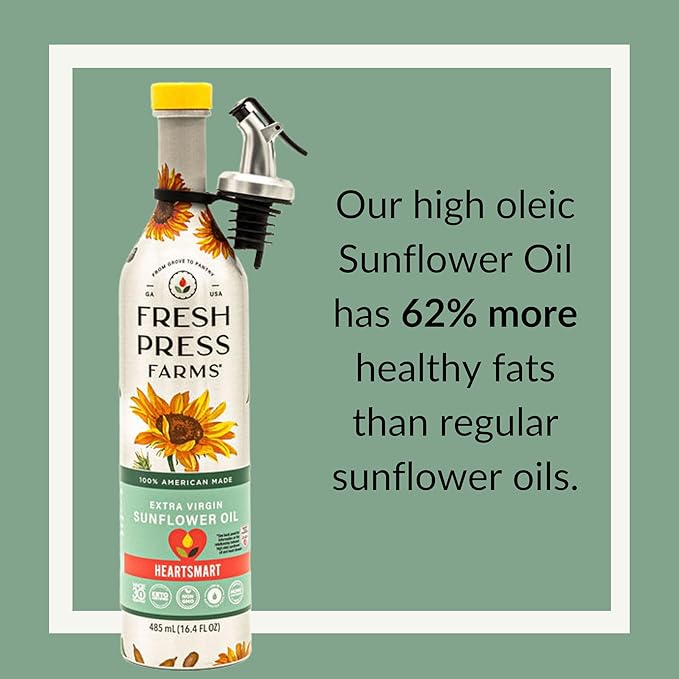 Fresh Press Farms Cold Pressed Extra Virgin Sunflower Oil 16.4 Fl Oz (Pack of 2) High Oleic Georgia Grown 100% American Made Unrefined Certified Whole30 Non-GMO Keto Paleo Gluten Free