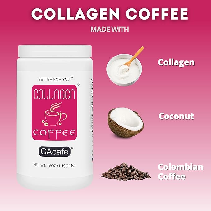 CAcafe Collagen Coffee | No Added Sugar 13g Protein | Ultimate Superfoods Blend of Collagen Coconut and Colombian Coffee | Hot or Cold Instant Mix | Non-GMO | 12.7oz Each (2-Pack)