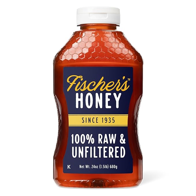 Fischer's 100% Pure Raw &amp Unfiltered Honey 24 oz – All-Natural Sweetener – Rich Flavor Profile Packed with Nutrients