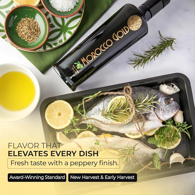 Morocco Gold Early Harvest Extra Virgin Olive Oil – Cold Pressed – Polyphenol Rich 652mg/kg EVOO Fresh Harvest Pure and Natural. 500ml/17 Fl Oz