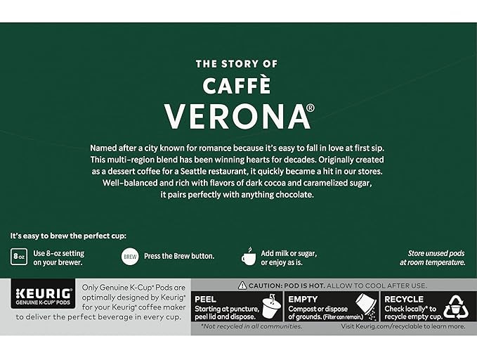 Starbucks Coffee K-Cup Pods Caffè Verona Dark Roast Coffee with Notes of Dark Cocoa &amp Caramelized Sugar Keurig Genuine K-Cup Pods 10 CT K-Cups/Box (Pack of 3 Boxes)