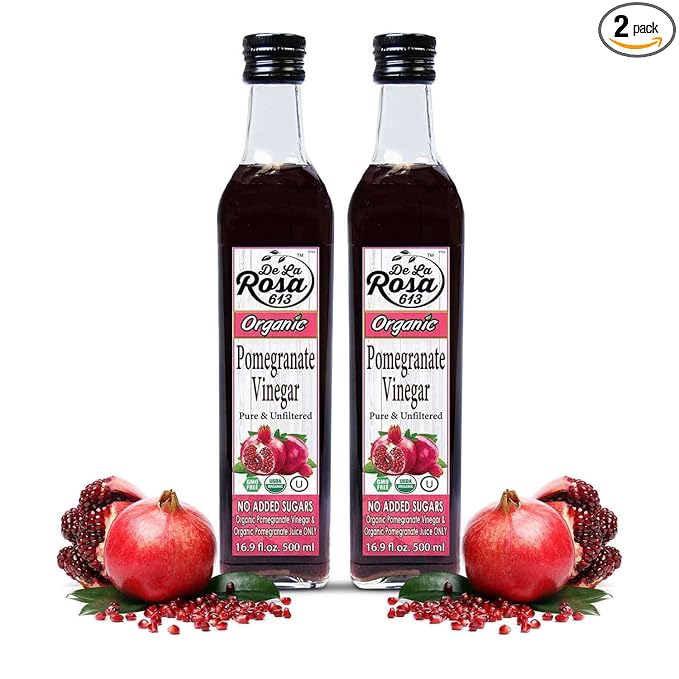 De La Rosa Organic Pomegranate Vinegar Pure &amp Unfiltered Vegan Gluten Free &amp Kosher Great for Salad Dressing Marinades 100% Pure Pomegranate Vinegar 16.9 Oz (pack of 2)