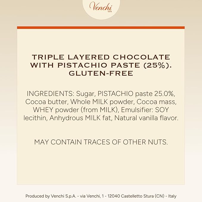 Venchi - Pistachio Cremino Chocolates Pistachio and Gianduia Flavor Chocolate Candy Bulk Gluten-Free 2.2 lb Bag