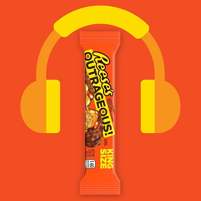 REESE'S OUTRAGEOUS! Peanut Butter Caramel and PIECES King Size Candy Bars 2.95 oz (18 Count)