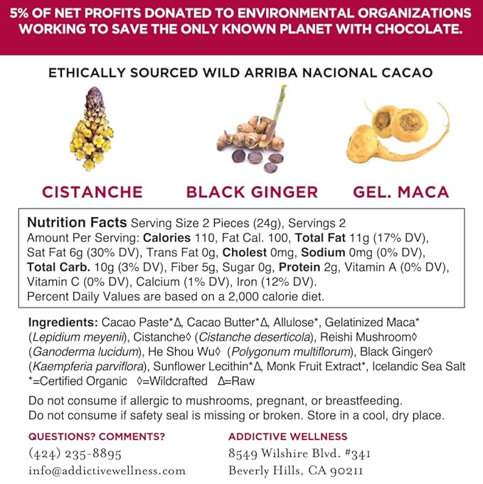 Addictive Wellness Sugar-Free Raw LOVE Chocolate 3 PACK Vegan Paleo &amp Keto- Purely Superfoods and Adaptogens