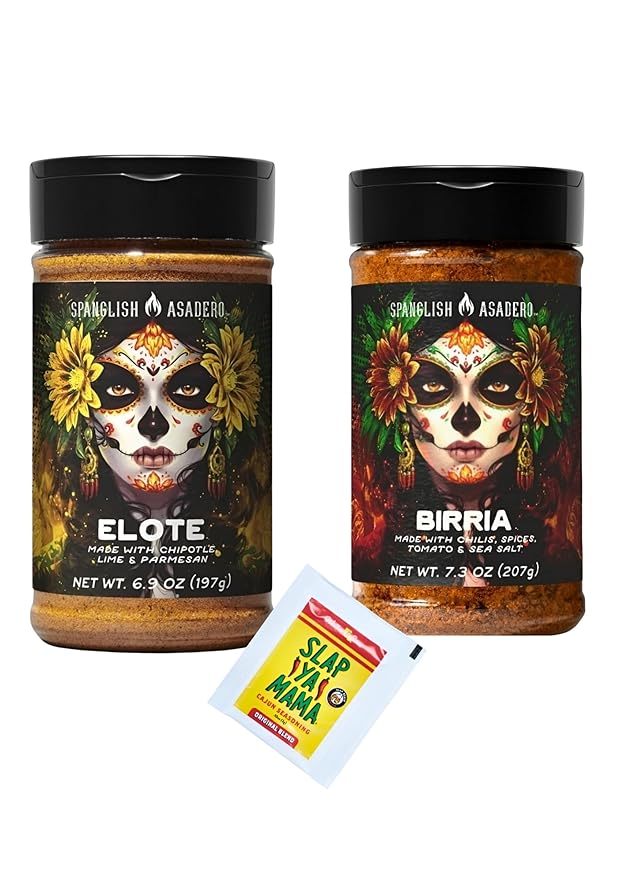 Mexican Traditional Seasoning Mix Asadero-Style Spice Blend for Chicken Beef Pork and Vegetables with Bonus Slap Ya Mama Seasoning Packet (7.3 oz Elote/Birria)