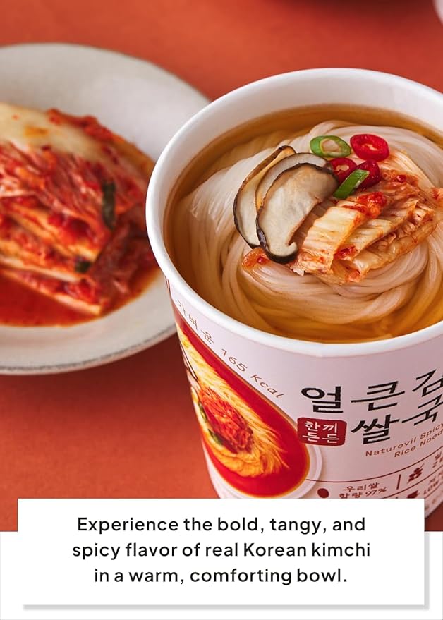 NATUREVIL Kimchi Rice Ramen Noodle Cup 1.73 oz Pack of 6 Korean Instant Hot and Spicy Noodle Soup Real Kimchi Flakes Non-GMO Gluten-free Noodle (Kimchi Rice Ramen Noodle Cup)