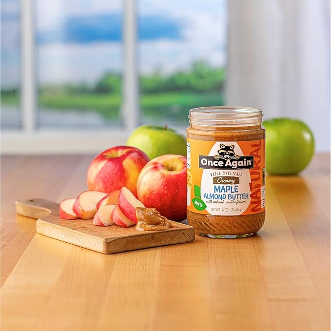 Once Again Natural Creamy Maple Almond Butter with Natural Vanilla Flavor 16oz - Gluten Free Certified Peanut Free Vegan Kosher Paleo - Glass Jar