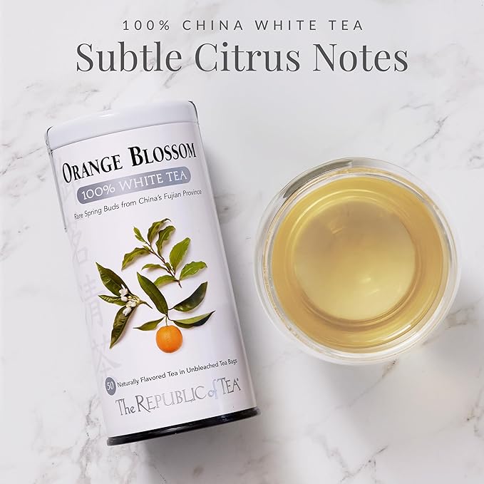 The Republic of Tea – Orange Blossom 100% White Tea Bags Steeps 50 Low-Caffeinated Cups