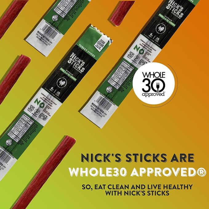 Nick's Sticks Clean &amp Balanced Free Range Turkey Snack Sticks | Made in the USA | Gluten Free | Paleo | Keto | Whole30 Approved | No Soy Antibiotics or Hormones (12 – .9 oz. Packs of 1 Sticks)