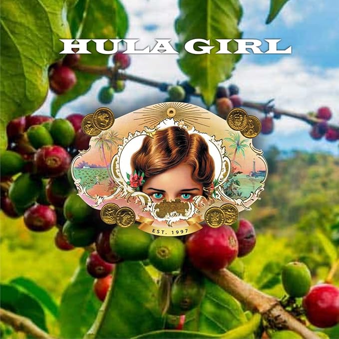 Hula Girl 100% Kona Coffee Grown in Hawaii Hand Picked Sun Dried Fresh Roasted and Packed in Hawaii for 30 years Whole Bean 7 Oz (0.44 Lb) 198 Grams Bag