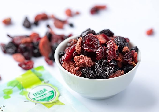 Food to Live - Organic Yummy Berries Mix 8 Pounds - A Blend of Non-GMO Dried Cranberries Blueberries Cherries Goji Berries Vegan