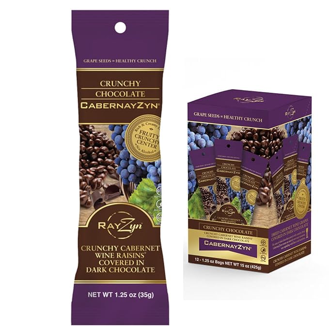 Wine RayZyn® - Chocolate Covered CabernayZyn® (12 pack) – Hand Harvested Dried Cabernet Sauvignon Wine Raisins® from Napa Valley enrobed in premium gourmet dark chocolate – The Healthier Raisin with a