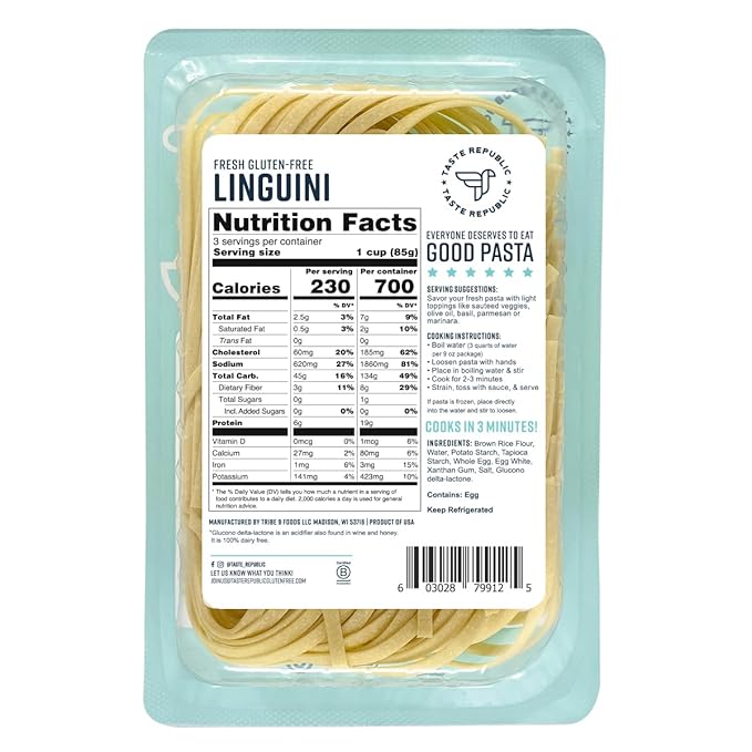 Gluten-Free Pasta Linguini Fresh Brown Rice Noodles Cook in Just 3 Minutes by Taste Republic Frozen 9oz (6 pack)