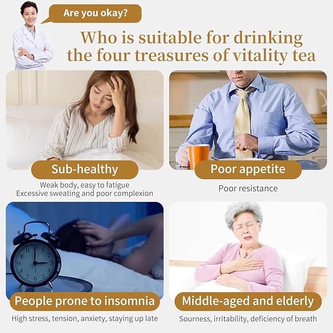 DOZO Four Treasures Tea for Men Women 40bags Chinese Herbal Tea Ophiopogon Astragalus Root Codonopsis Root American Ginseng for Nourishing Qi 黄芪 麦冬 西洋参 党参 元气四宝茶