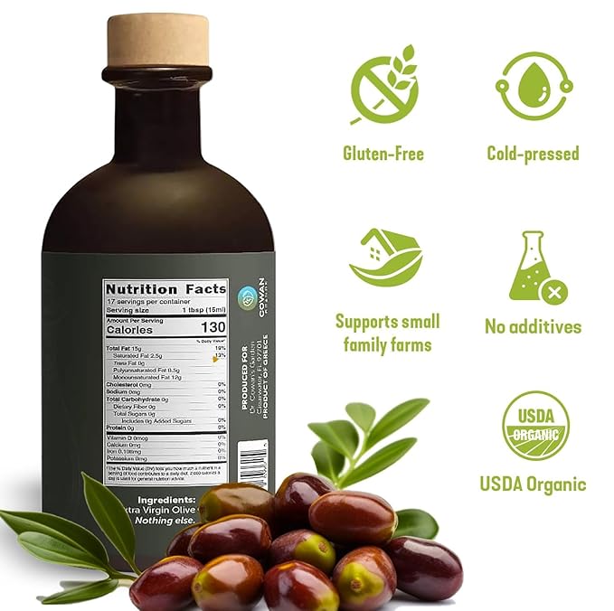 Dr. Cowan’s Garden 1200+ Polyphenol USDA Certified Organic Greek Extra Virgin Olive Oil - Single Estate Extra Virgin Koroneiki Organic Olive Oil with Highest Polyphenols Cold-Pressed 8.45 FL Oz