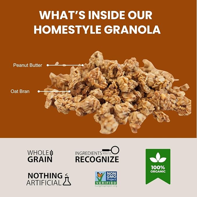 Erin Baker’s Homestyle Peanut Butter Granola with Ancient Grains - Made from Natural Ingredients Crunchy Texture Versatile Snack or Cereal - Vegan Friendly Non-GMO Resealable 12oz Bags 6‑Pack