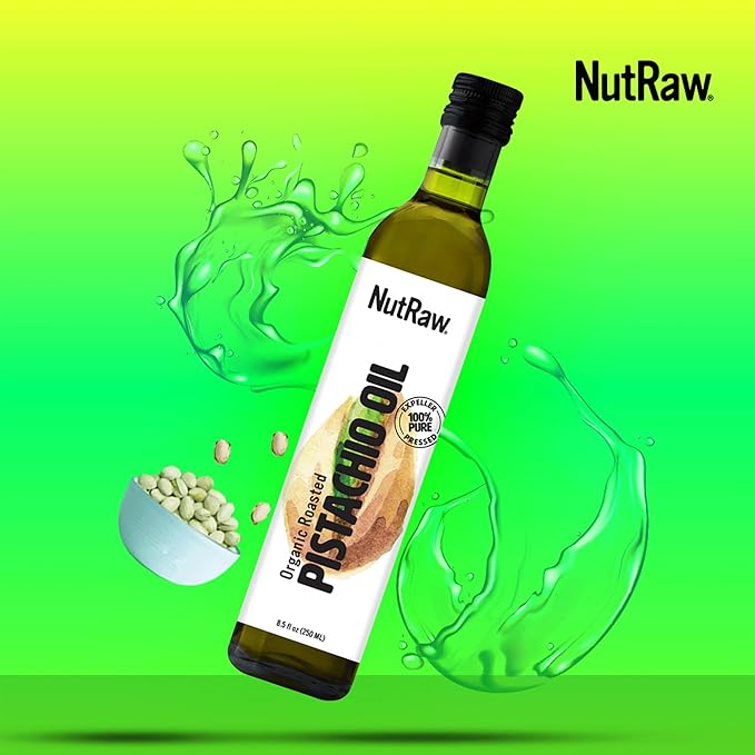 Nutrawbar Organic Expeller Cold-Pressed Pistachio Oil. Made from California Pistachios Premium Organic Cold Pressed Pistachio Oil.