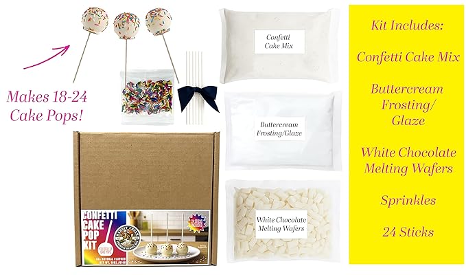 Rabbit Creek Confetti Cake Pop Kit – Kids Baking Kit Christmas Baking Gift Set All-Natural Cake Pop Mix – Makes 18–24 Pops