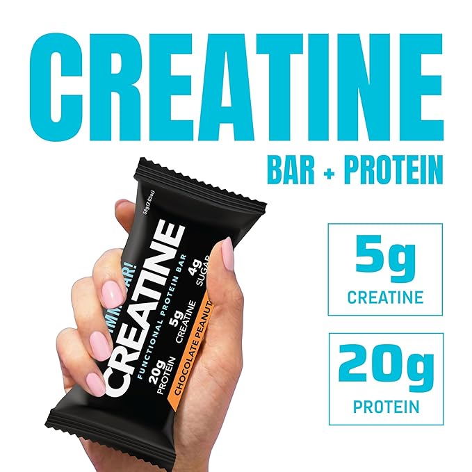 (NEW) JiMMYBAR! Creatine Protein Bar - 5g of Creatine Monohydrate + 20g Protein - High Protein Snack - Supports Muscle Growth Strength &amp Recovery - Real Food Energy Bar for Athletes | Chocolate P