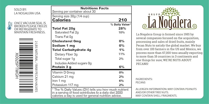 La Nogalera - 2 lbs Natural shelled pecan halves. Raw pecan nuts that compare to organic NO SHELL Non-GMO Kosher and Halal Certified and Ketogenic friendly