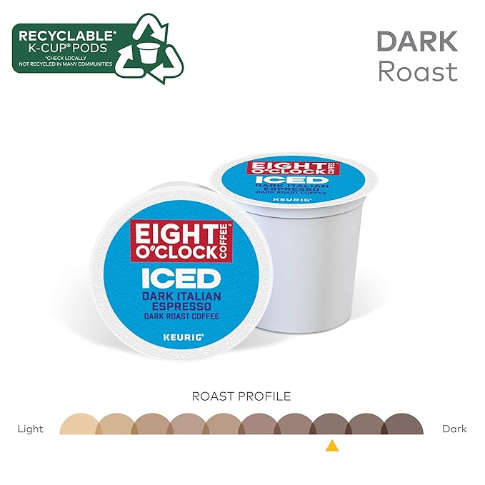 Eight O'Clock Coffee ICED Dark Italian Keurig Single-Serve K-Cup Pods Dark Roast Iced Coffee 60 Count (6 Packs of 10)