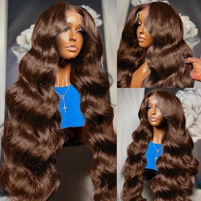 200% Density 13x6 Auburn Brown Body Wave Lace FrontWigs Chestnut Brown Colored Human HairWigs For WomenHD Transparent Lace FrontWig Human Hairwith Baby Hair 20 Inch