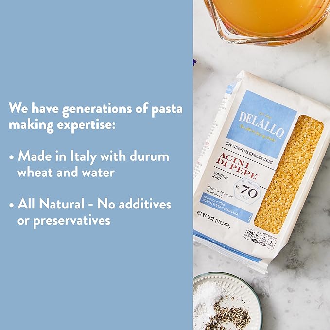 DeLallo Acini di Pepe Pasta Pastina Pasta Made in Italy Made with Only 100% Durum Wheat Semolina Flour Non-Enriched All Natural Bronze Cut Kosher Non-GMO 1 Pound Bag (4 Pack)