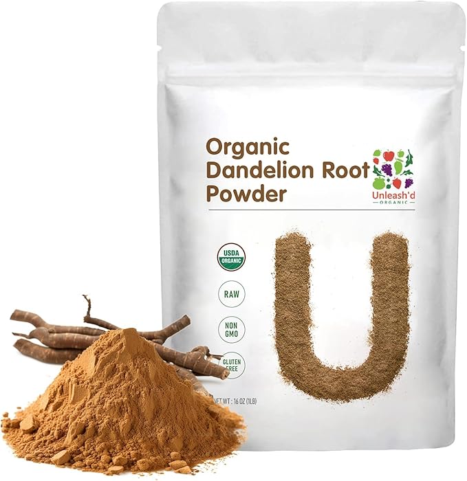 Unleash’d Organic Dandelion Root Powder 16oz – Organic Vegan for Tea &amp Drinks Detox and Digestive Support