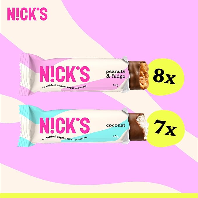 NICKS Keto Chocolate Candy Bars – Variety Pack Coconut and Peanuts and Fudge No Added Sugar Low Carb 180 Calories Gluten-Free Sweets – 15-Pack (40g Each)