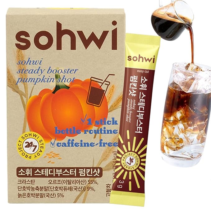 Sohwi Pumpkin Shot Tea – 14 pcs – Zero Caffeine Morning Drink Mix Coffee Alternative Gentle &amp Pregnancy-Friendly Light Routine for Salty Days Non-GMO Korean Wellness Stick Powder