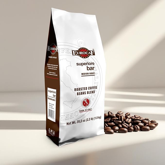 Eurocaf Superiore Bar Whole Bean Coffee Medium Roast 2.2 Ib bag Original Italian Coffee (Pack of 1)
