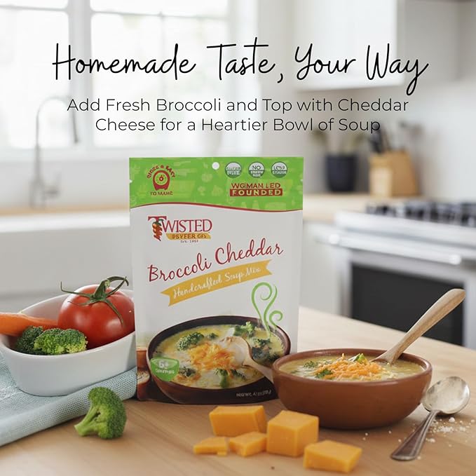 Twisted Pepper Co. Broccoli Cheddar Soup Mix: Gluten-Free – Handcrafted Soup – Rich Creamy &amp Cheesy Flavor Fast &amp Easy Comfort Meal Ready in 30 Minutes Serves 6 Add Water &amp Milk