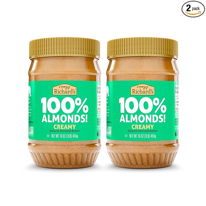 Crazy Richard's 100% All-Natural Creamy Dry Roasted Almond Butter with No Added Sugar and Non-GMO (16 Ounce Pack of 2)