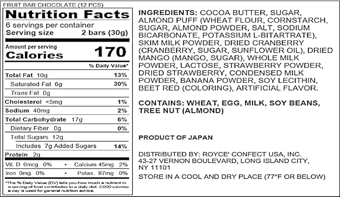 ROYCE' Fruit Bar Chocolate - Fruit Flavored Chocolate Bar| Gourmet Snack for Gifting &amp Indulging | Japanese Chocolate from Hokkaido (12 Pieces of Chocolate)