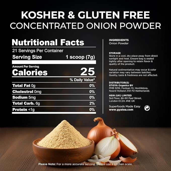 Gya Tea Co Fresh Onion Powder 0.33 lb (5.29 oz) - Superfood for Baking Tea Smoothies - Non-GMO Sugar-Free Gluten-Free Vegan Friendly
