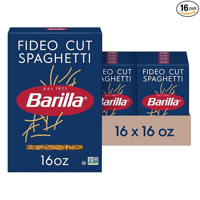 Barilla Fideo Cut Spaghetti Pasta 16 oz. Box (Pack of 16) - Non-GMO Made with Durum Wheat Semolina - Kosher Certified