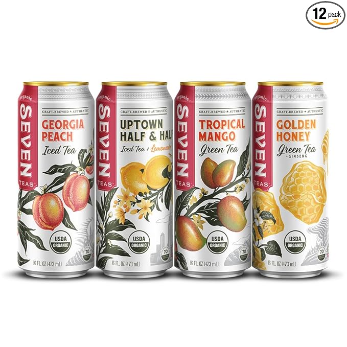 SevenTeas Greatest Hits Variety Pack 16 OZ (Pack of 12 Cans) Lightly Sweetened Organic Iced Tea &amp Lemonade