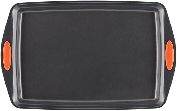 Rachael Ray Nonstick Bakeware Set with Grips Nonstick Cookie Sheets / Baking Sheets - 3 Piece Gray with Orange Grips