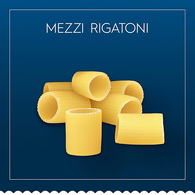 Barilla Mezzi Rigatoni Pasta 16 oz. Box (Pack of 12) - Non-GMO Pasta Made with Durum Wheat Semolina - Kosher Certified Pasta