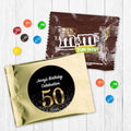 12ct Personalized 50th Birthday M&ampM's Candy Favors Fun Size Candy Bags (12 Pack) - Gold Foil - (3 x 4in) Milk Chocolate Party Supplies