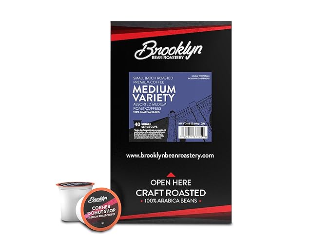 Brooklyn Beans Coffee Pods Medium Roast Gourmet Variety Pack - Compatible with Keurig K Cup Brewers Including 2.0 Machines 40 Count
