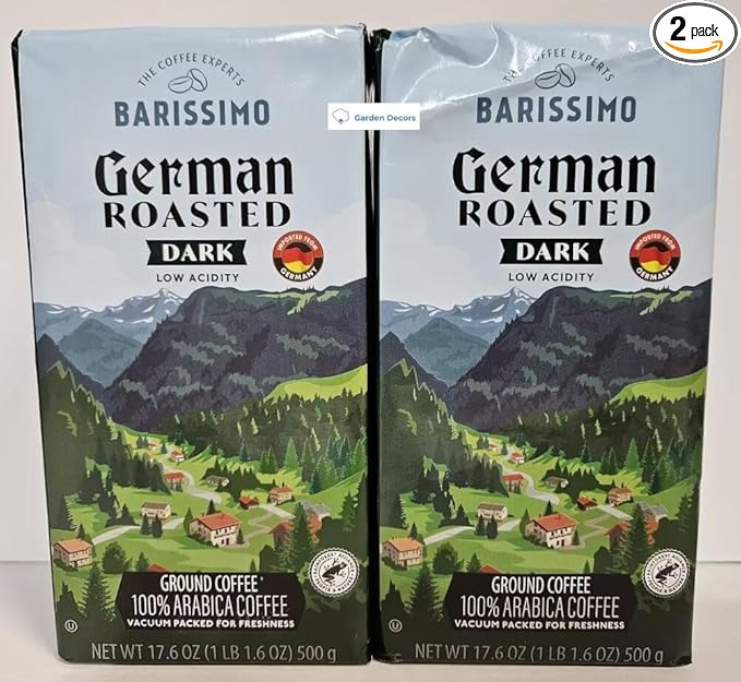 Barissimo The Coffee Expert German Roasted Low Acidity Dark Roasted Ground Coffee 17.6oz 500g (Two Packs)