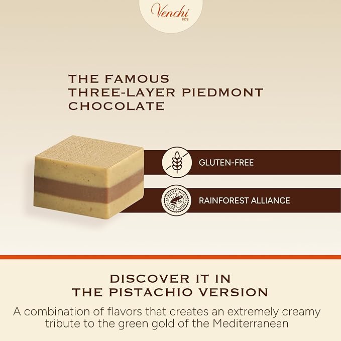 Venchi - Pistachio Cremino Chocolates Pistachio and Gianduia Flavor Chocolate Candy Bulk Gluten-Free 2.2 lb Bag